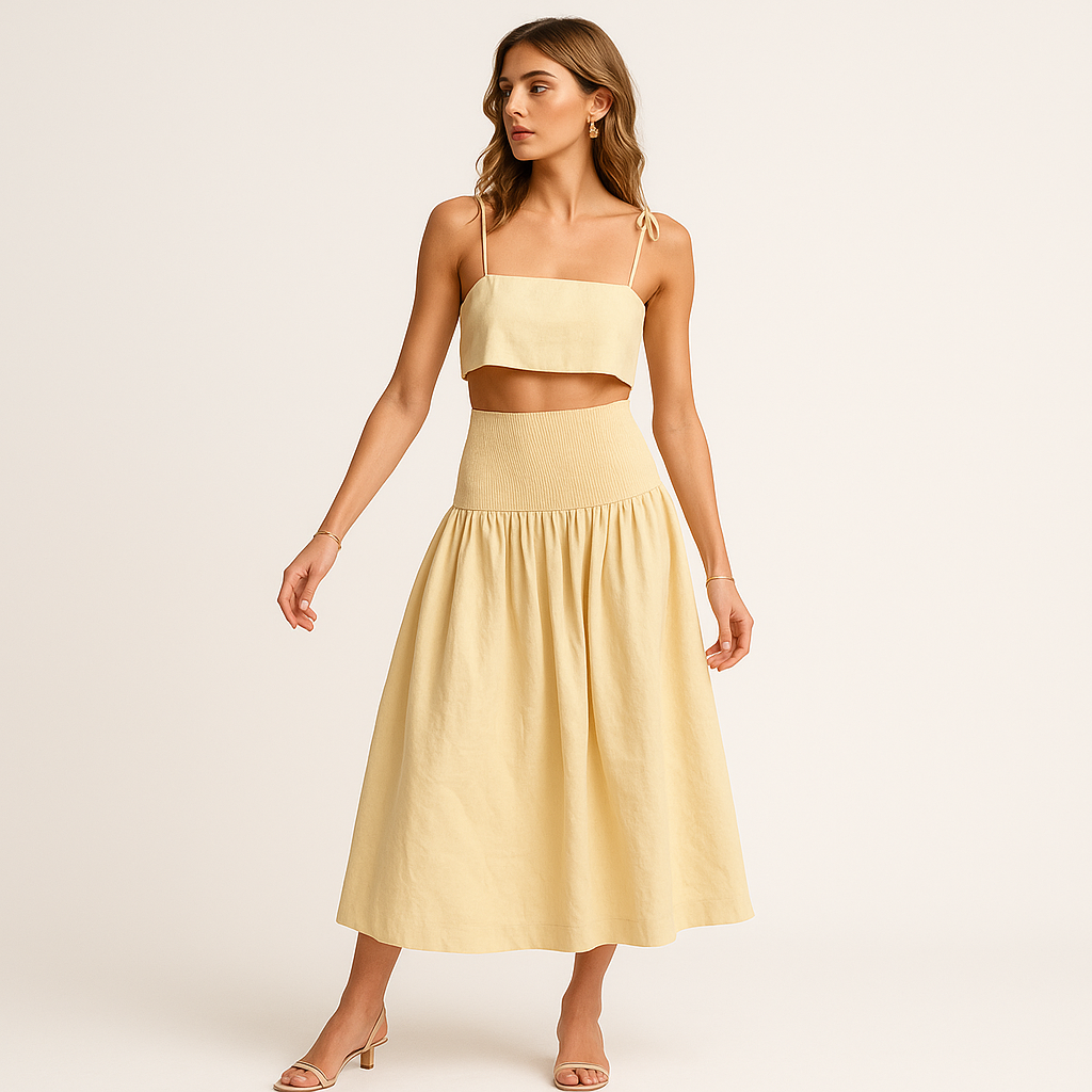 Ensemble Estival | Crop Top & Jupe Midi | Fraîcheur en Coton