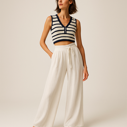 Pantalon Large à Nouer | Taille Haute | Léger et Aérien