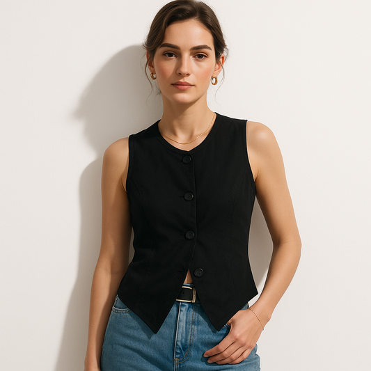 Top Tailleur Sans Manches | Boutonnage Central | Coupe Structurée