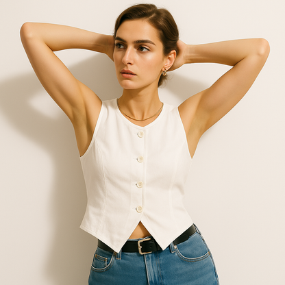 Top Tailleur Sans Manches | Boutonnage Central | Coupe Structurée