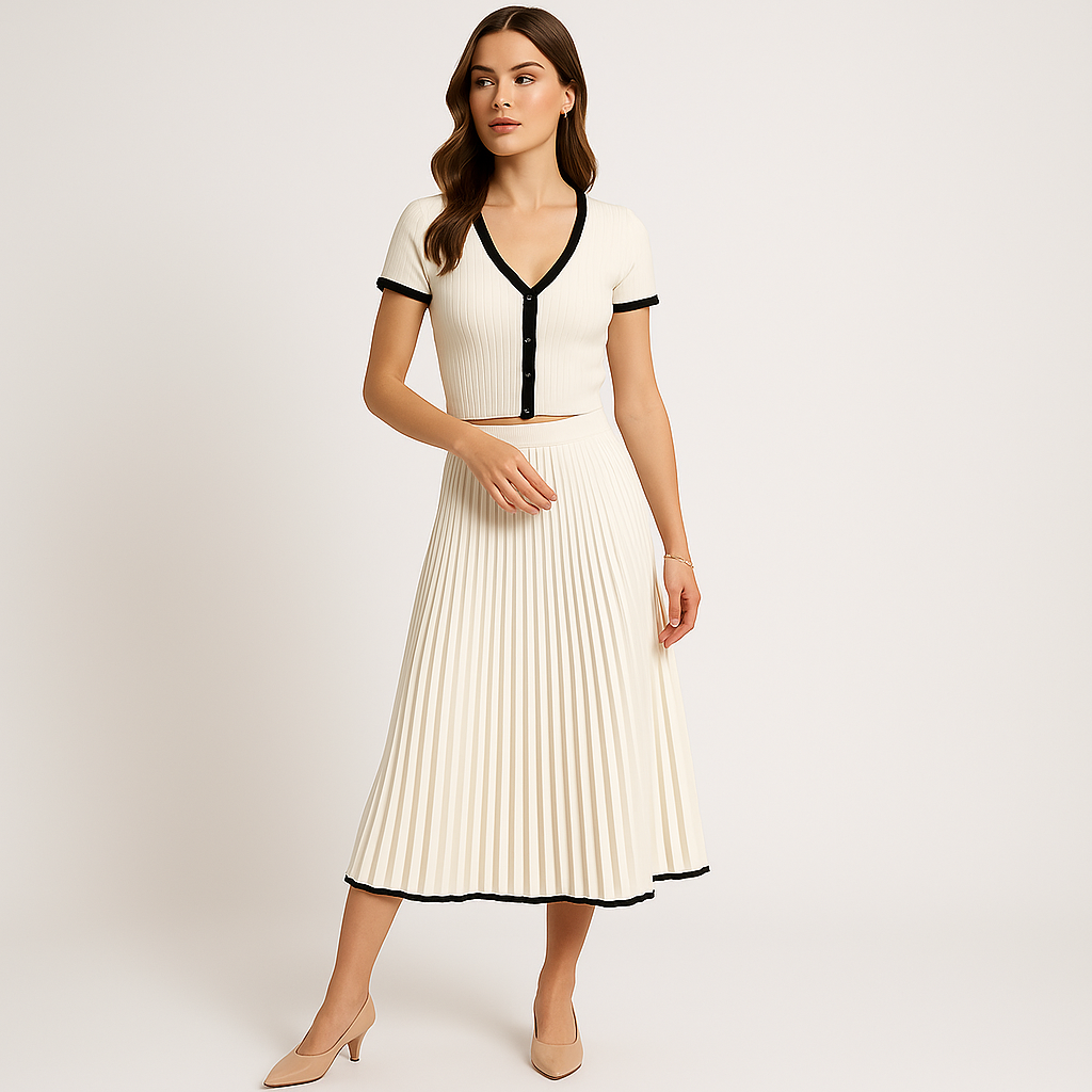 Set Deux-Pièces Élégant | Plissé & Côtelé | Confort Chic