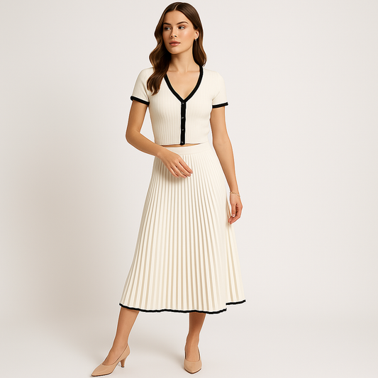 Set Deux-Pièces Élégant | Plissé & Côtelé | Confort Chic