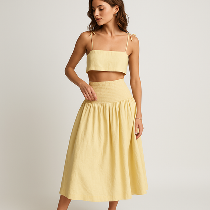Ensemble Estival | Crop Top & Jupe Midi | Fraîcheur en Coton