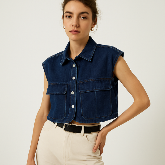 Gilet Sans Manches en Denim Cropped