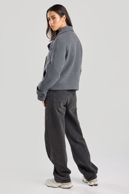 Caban Femme | Court Et Structuré | Laine Mélangée | Idéal Pour l’Automne Et l’Hiver Urbain