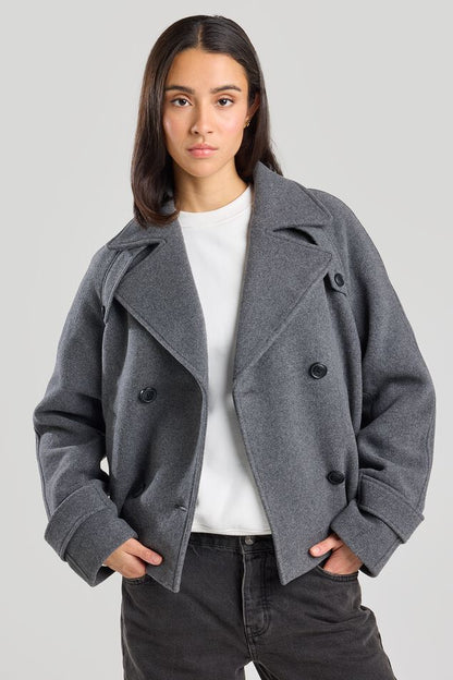 Caban Femme | Court Et Structuré | Laine Mélangée | Idéal Pour l’Automne Et l’Hiver Urbain