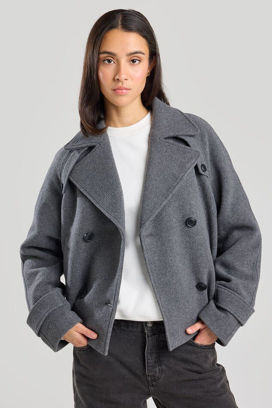 Caban Femme | Court Et Structuré | Laine Mélangée | Idéal Pour l’Automne Et l’Hiver Urbain