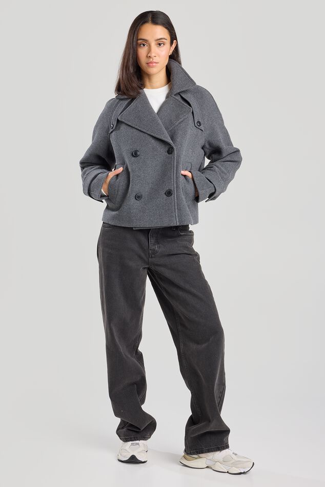 Caban Femme | Court Et Structuré | Laine Mélangée | Idéal Pour l’Automne Et l’Hiver Urbain