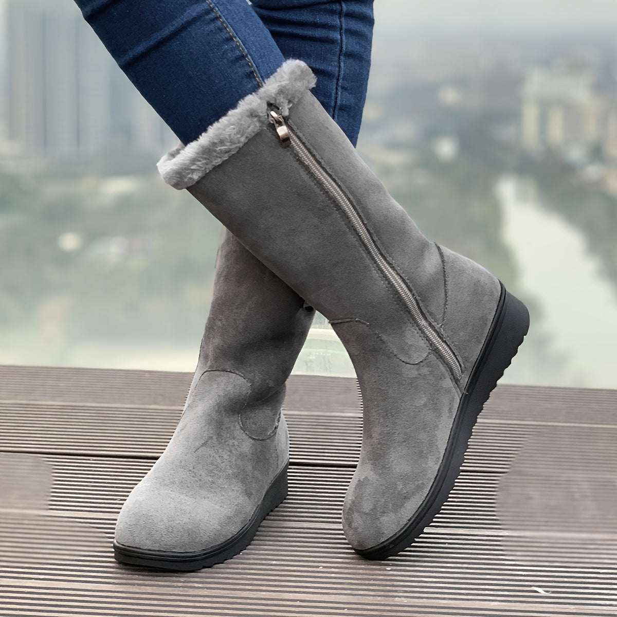 Bottes Femme | Mi-Mollet Fourrées | Chaudes Et Confortables | Pour L’Hiver Et Les Balades Extérieures