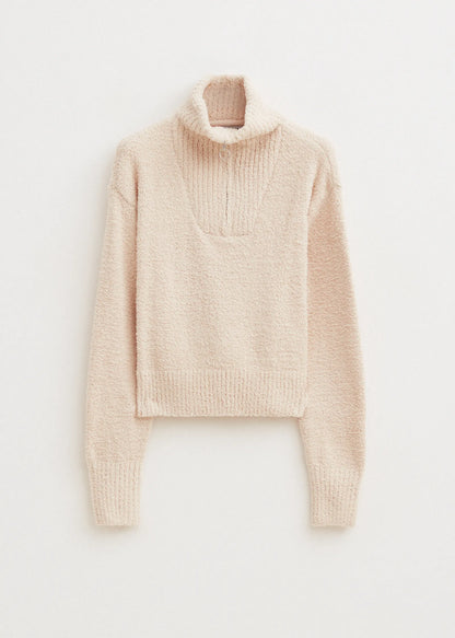 Pull Zippé en Maille Bouclée
