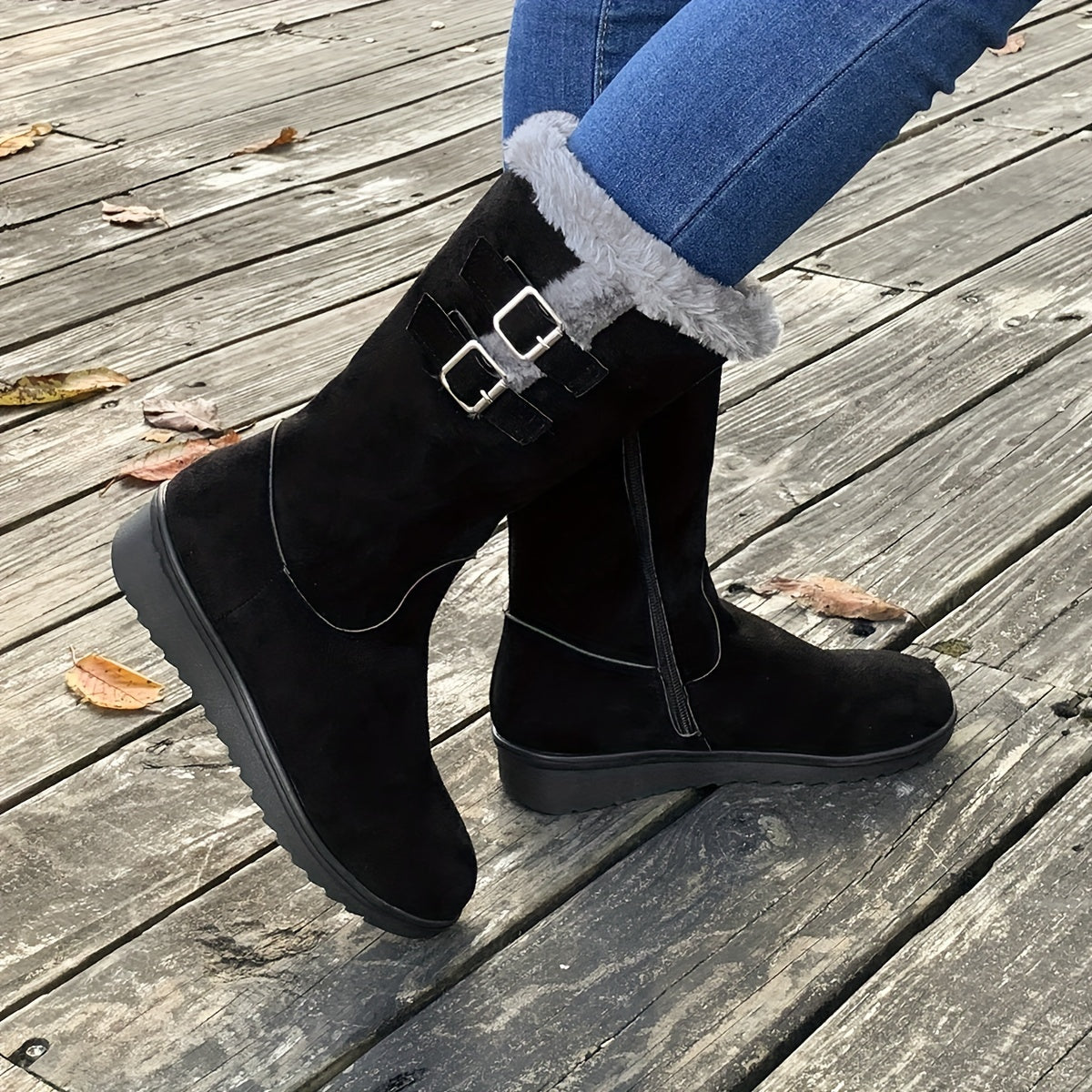 Bottes Femme | Mi-Mollet Fourrées | Chaudes Et Confortables | Pour L’Hiver Et Les Balades Extérieures