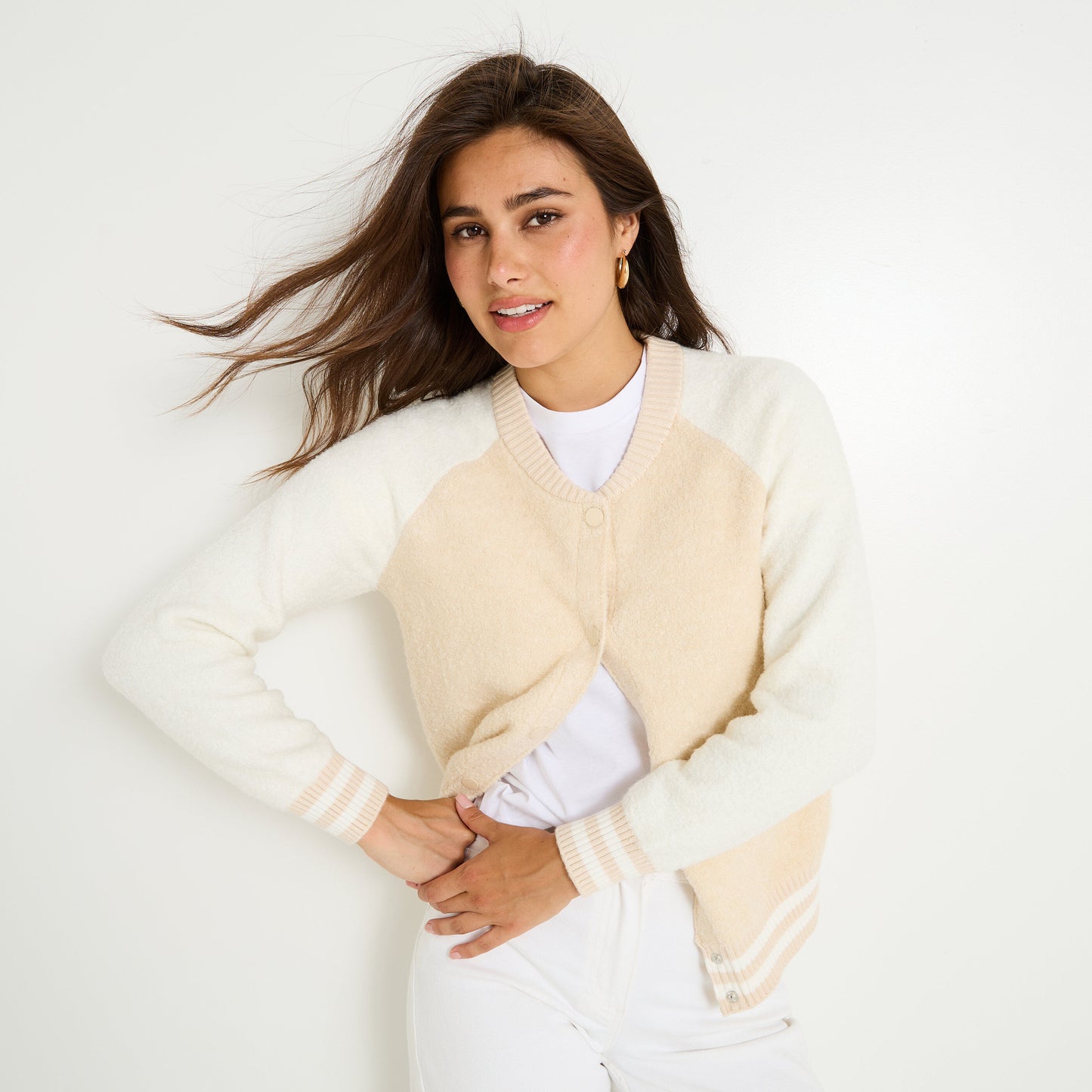 Veste en Maille Bicolore Douce