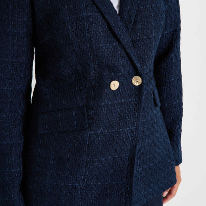 Blazer en Tweed à Boutons Dorés