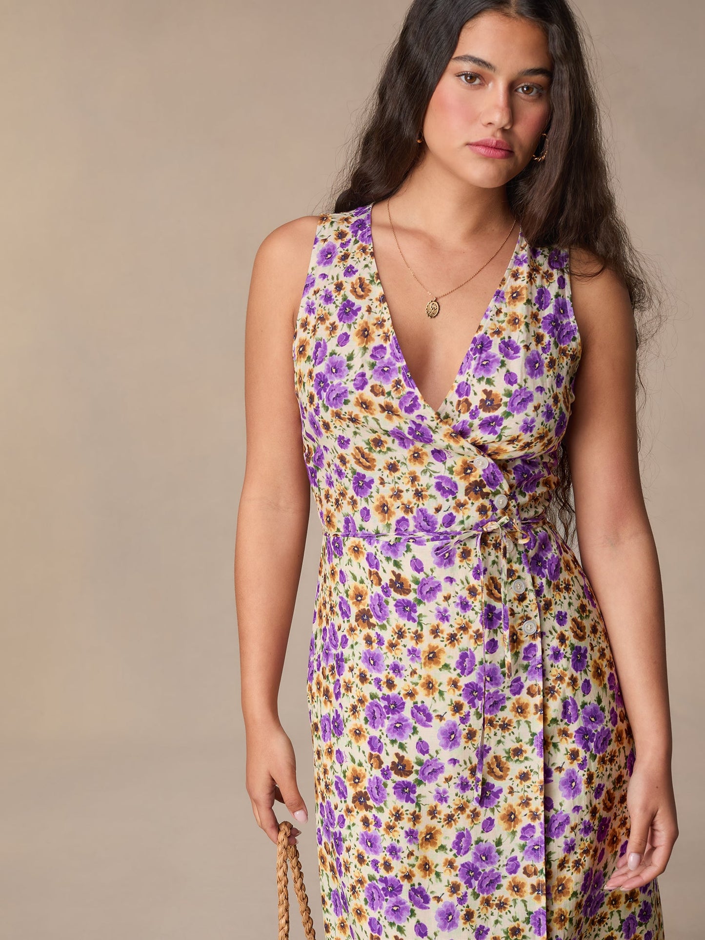 Robe Midi Fleurie Violet et Jaune | Vive & Féminine | Été & Balades Ensoleillées | Tissu Fluide