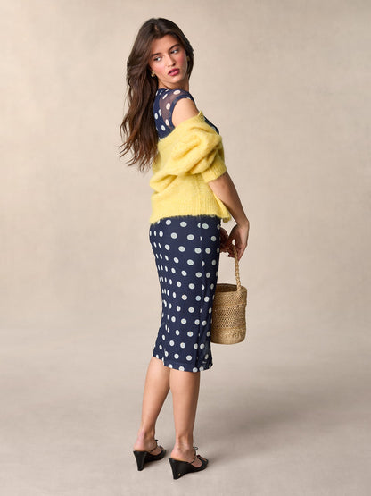 Cardigan  | Jaune À Manches Bouffantes Et Boutons Nacrés | Féminin Et Lumineux | Pour La Mi-Saison