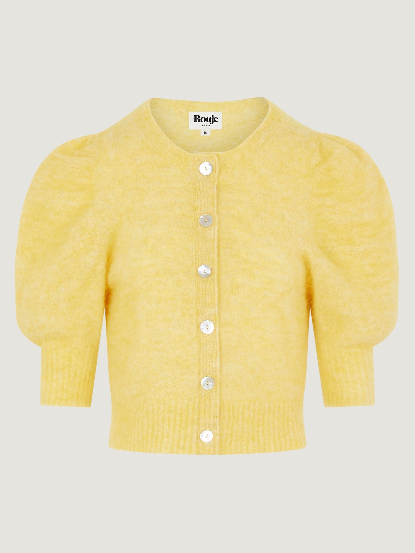 Cardigan  | Jaune À Manches Bouffantes Et Boutons Nacrés | Féminin Et Lumineux | Pour La Mi-Saison