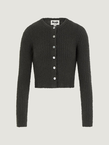 Cardigan Court | Gris Côtelé Ajusté | Chic Et Minimaliste | Pour Les Journées Décontractées