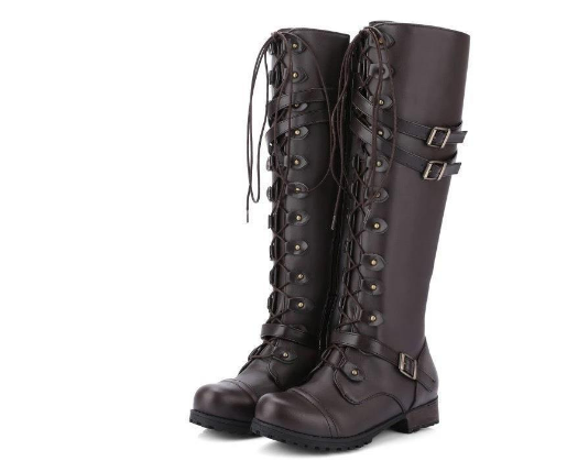 Bottes Hautes Femme | Cuir Synthétique PU | À Lacets Et Boucles | Pour Un Look Audacieux Et Urbain