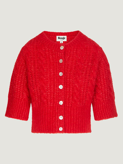Cardigan | Rouge En Maille Torsadée À Boutons | Féminin Et Audacieux | Pour La Mi-Saison