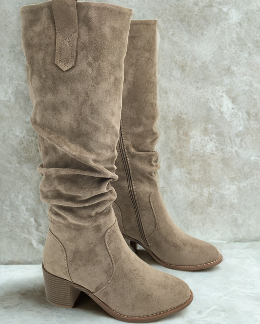 Bottes Femme | Hautes Effet Suédine | Parfaites pour Automne, Look Bohème ou Tenue de Mi-Saison
