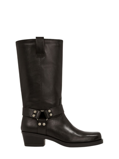 Bottes Biker Femme | Cuir Véritable Noir Et Anneau Métallique | Style Rock Chic Pour L’Hiver