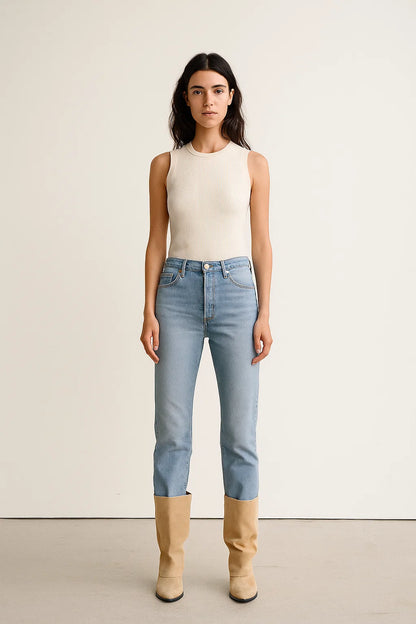 Bottes Femme | Suède Beige | Style Western | Talon Bas Confortable