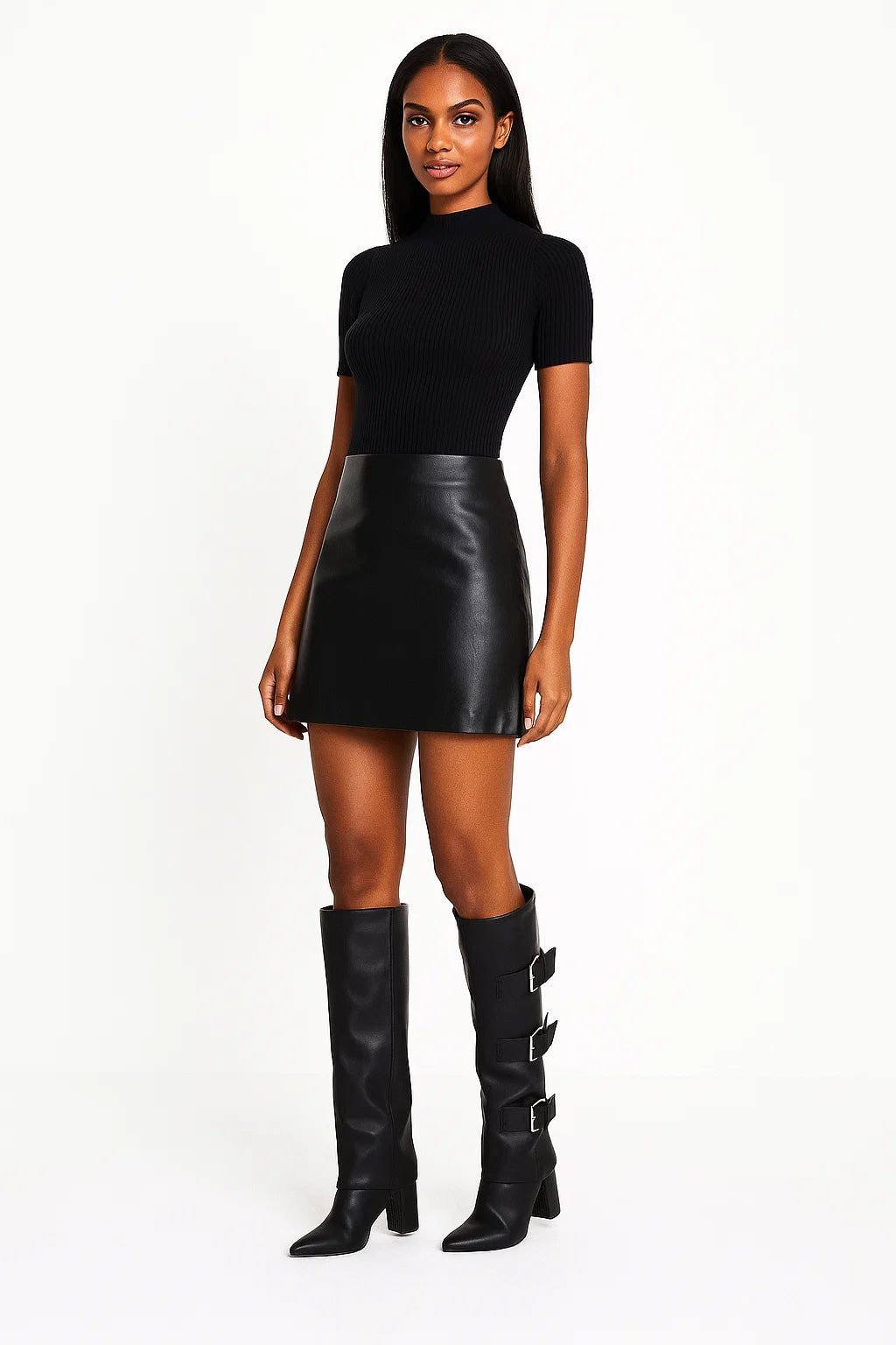 Bottes Hautes Femme | Cuir Végan Avec Boucles | Idéales Pour Un Look Structuré Et Tendance En Hiver