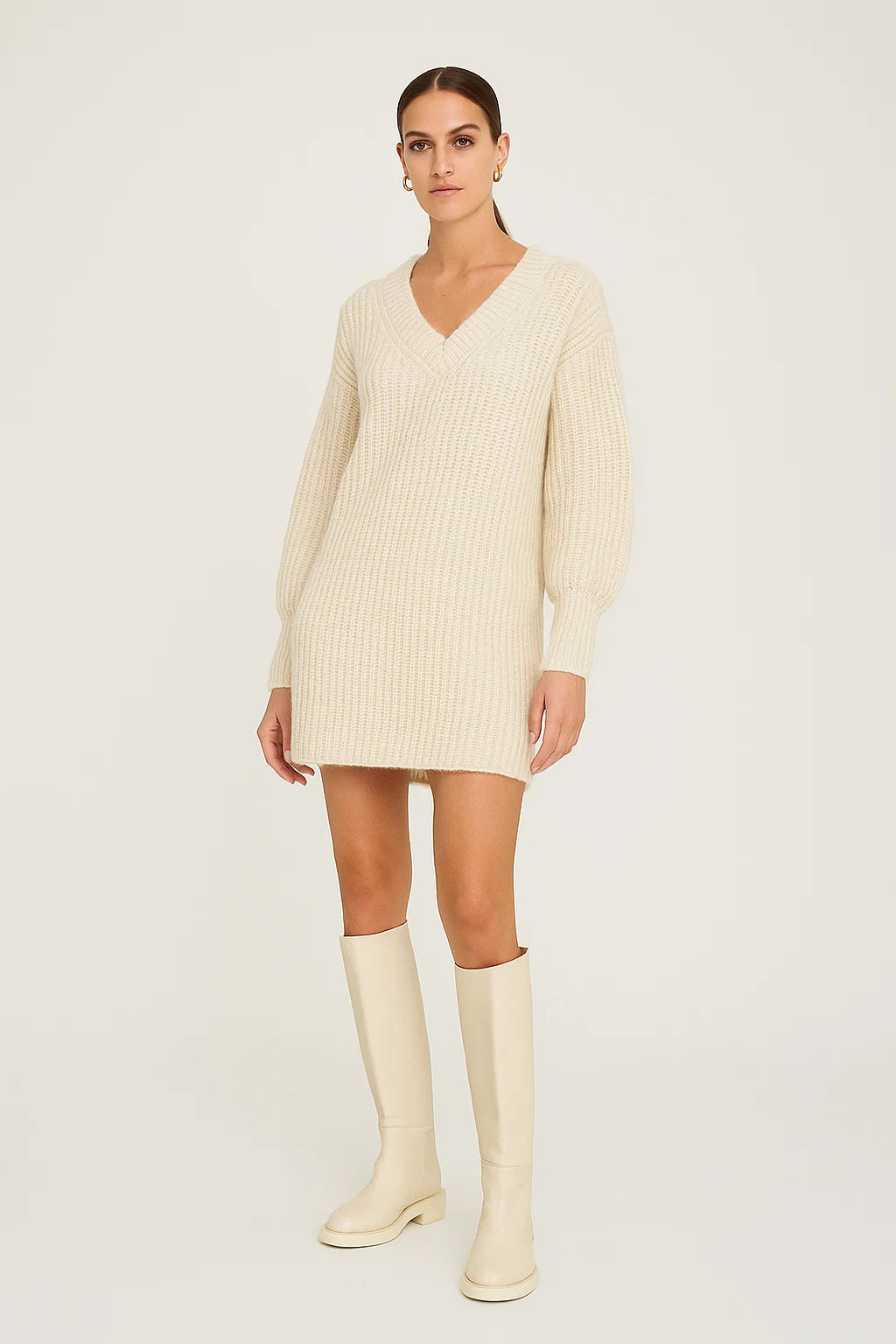 Bottes Hautes Femme | Cuir Véritable Écru Et Coupe Minimaliste | Élégantes Et Polyvalentes Pour L’Hiver