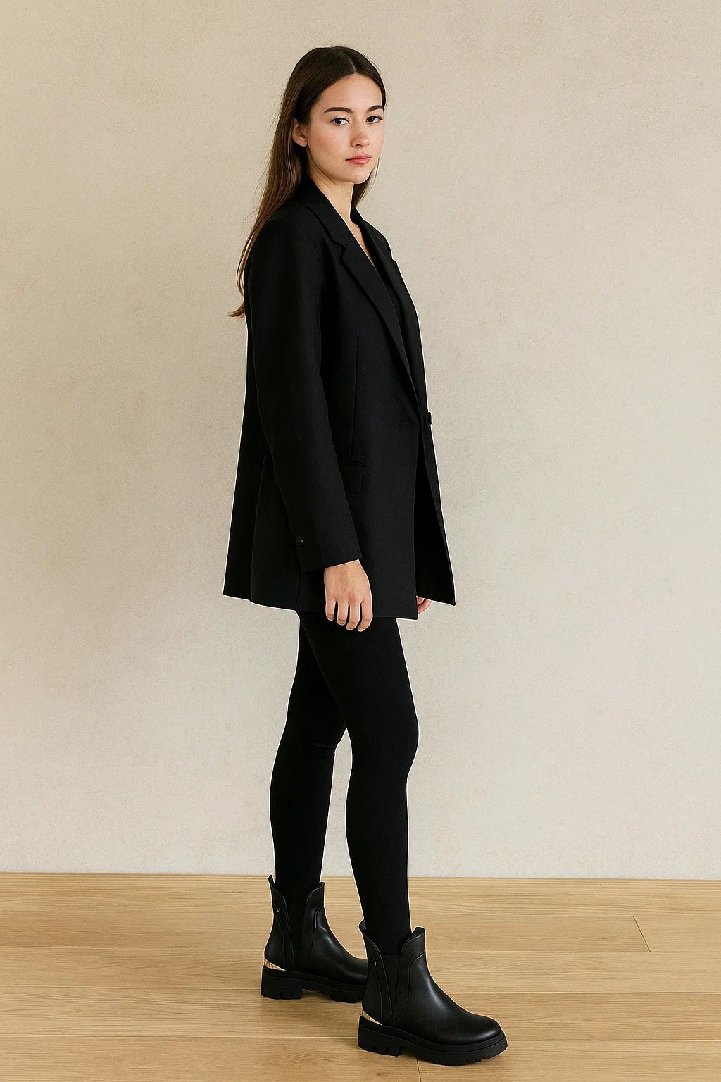 Bottes Femme | Cuir Synthétique Noir Avec Détail Doré | Élégantes Et Modernes Pour L’Hiver