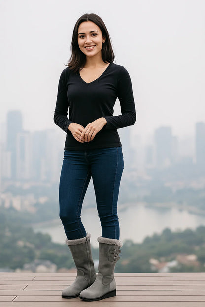 Bottes Femme | Mi-Mollet Fourrées | Chaudes Et Confortables | Pour L’Hiver Et Les Balades Extérieures