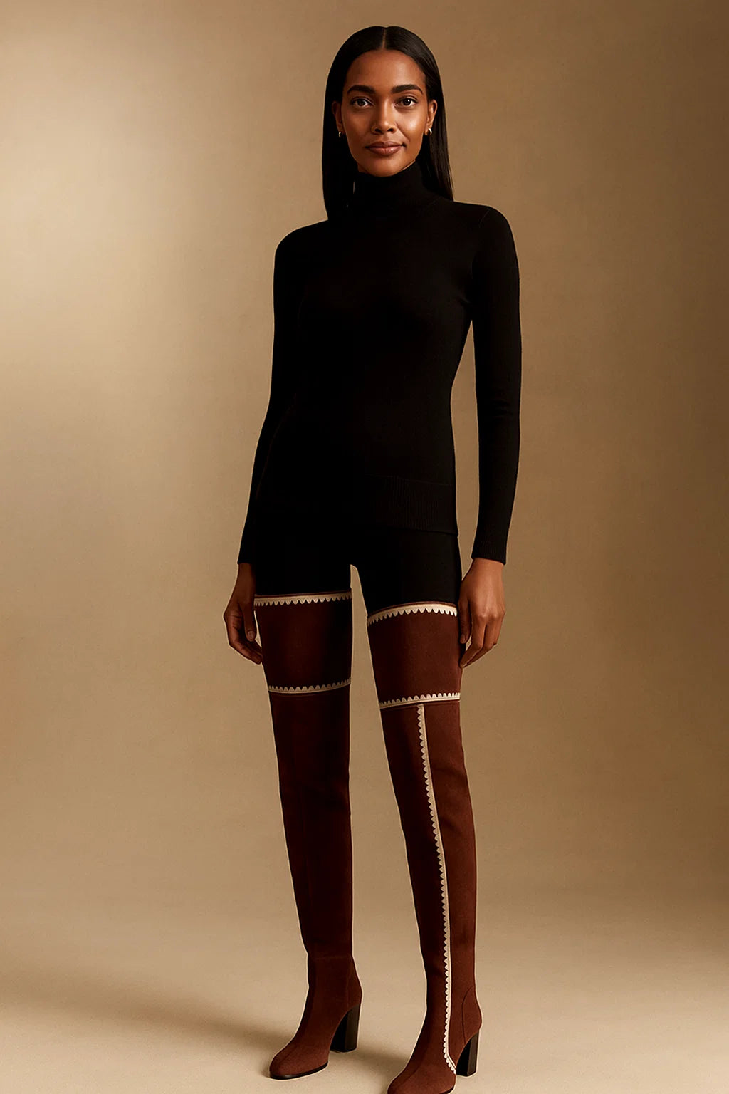 Bottes Femme | Cuissardes En Cuir Véritable | Élégantes Avec Détail Zigzag Contrasté