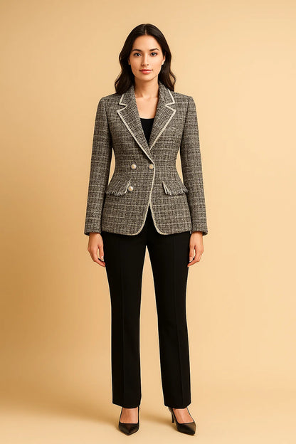 Blazer Cintré En Tweed À Boutons Nacrés | Élégant Et Structuré | Idéal Pour Le Bureau Ou Les Occasions Habillées