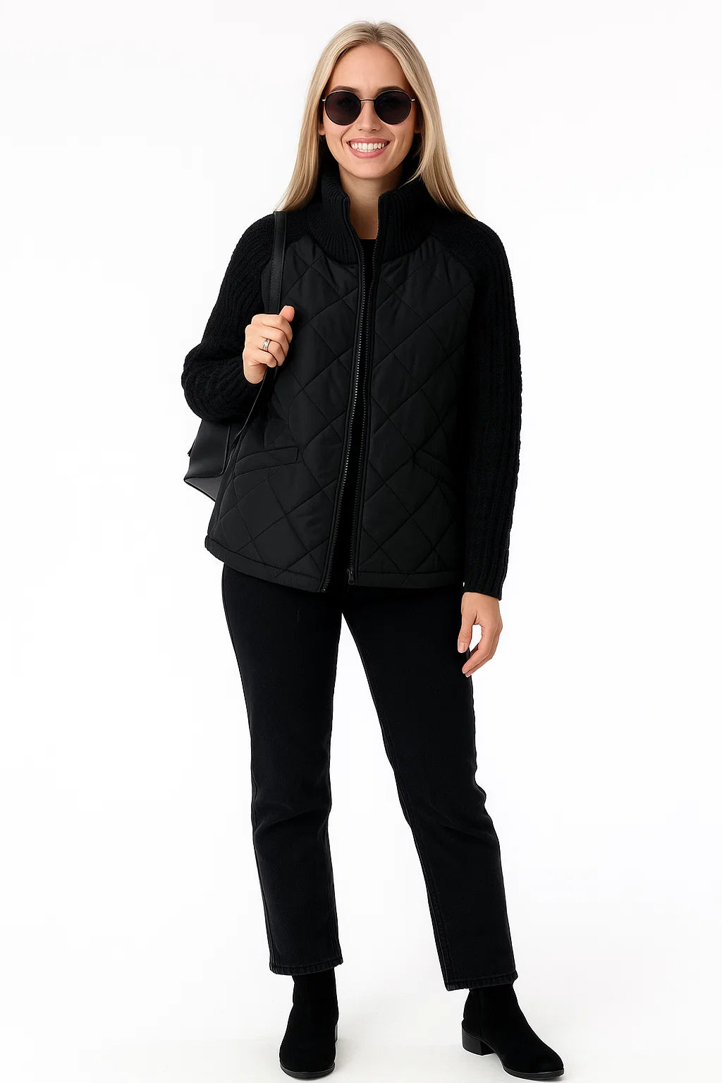 Manteau Matelassé à Manches en Maille