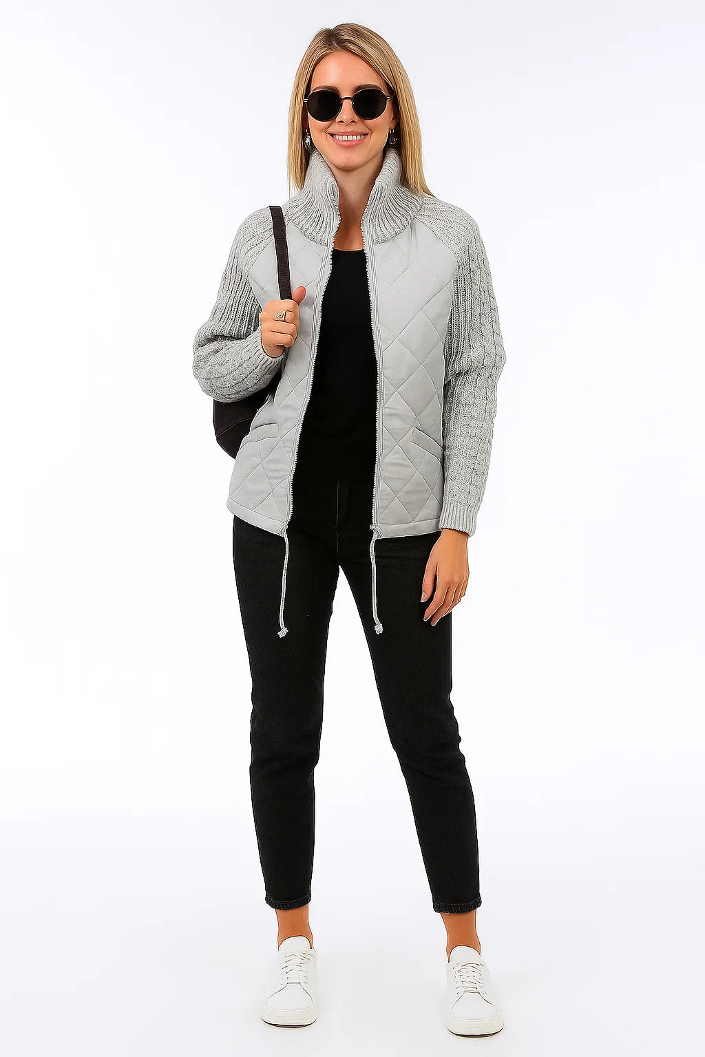 Manteau Matelassé à Manches en Maille