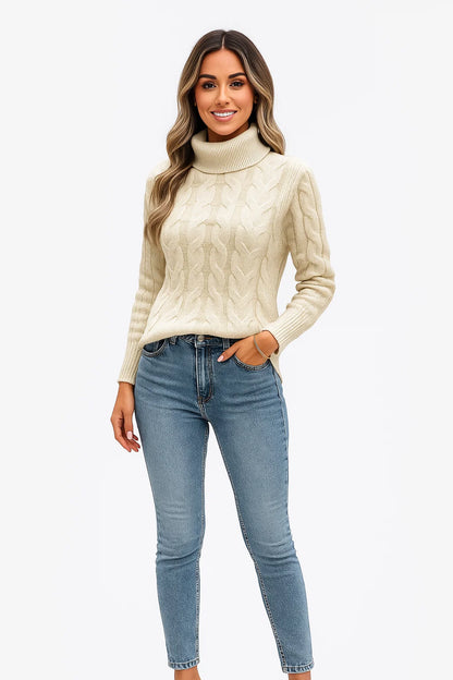 Pull Torsadé à Col Montant