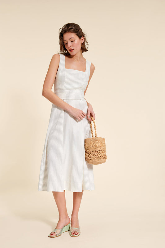 Robe Midi A Encolure Carrée | Élégante & Intemporelle | Été & Occasions Chic | Coton Texturé