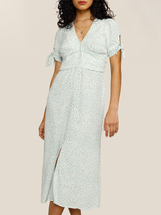 Robe Midi Vert Menthe A Imprimé Discret | Élégante & Aérienne | Printemps & Moments Doux | Tissu Léger