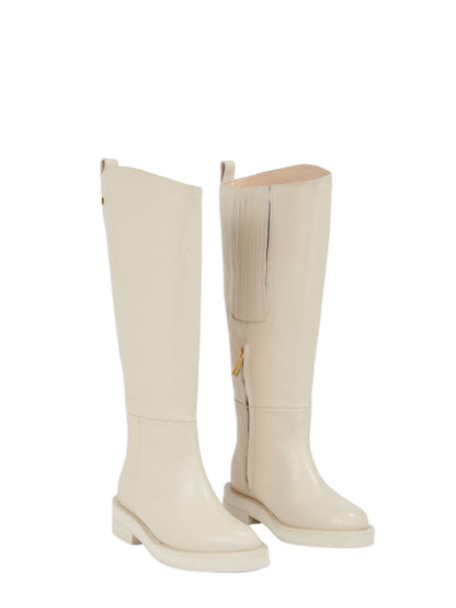 Bottes Hautes Femme | Cuir Véritable Écru Et Coupe Minimaliste | Élégantes Et Polyvalentes Pour L’Hiver