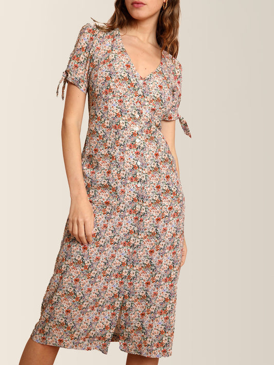 Robe Midi Boutonnée A Fleurs | Romantique & Fluide | Printemps & Quotidien | Tissu Léger