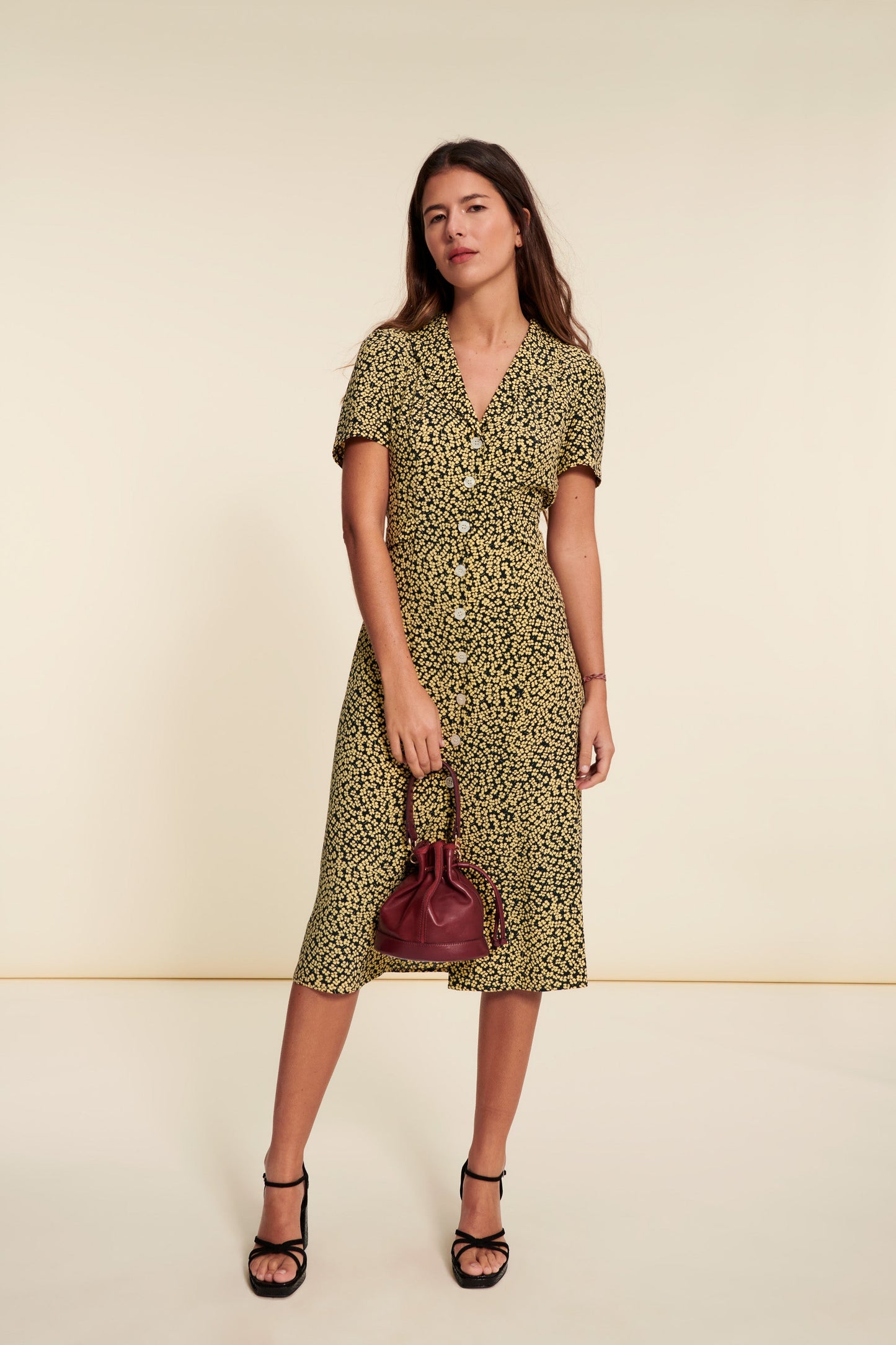 Robe Midi Imprimée Verte | Moderne & Légère | Printemps & City Looks | Boutonnée Fluide