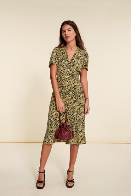 Robe Midi Imprimée Verte | Moderne & Légère | Printemps & City Looks | Boutonnée Fluide