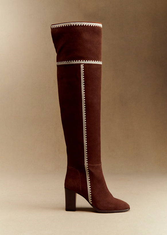 Bottes Femme | Cuissardes En Cuir Véritable | Élégantes Avec Détail Zigzag Contrasté