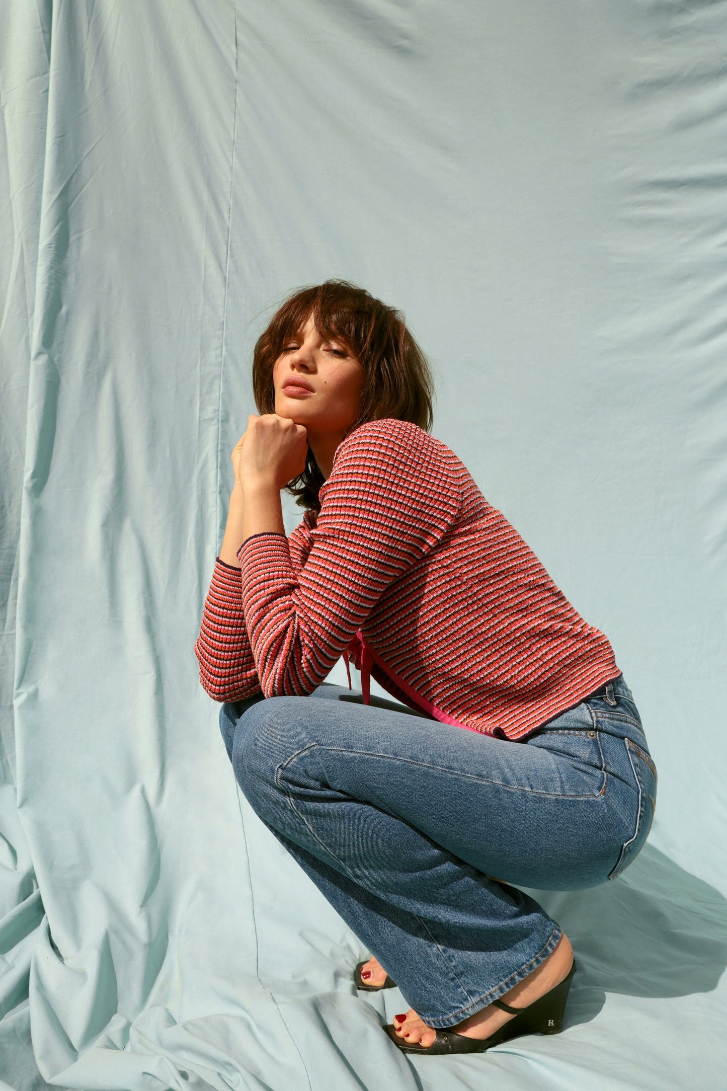 Cardigan | Rayé Rouge Et Rose À Nouer | Léger Et Féminin | Idéal Pour La Mi-Saison